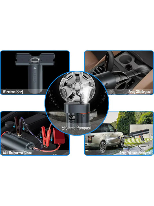 iTing Araç Otomobil Akıllı Set Araç Yıkama Araç İçi Süpürge Araç Lastik Şişirme Akü Takviye Seti
